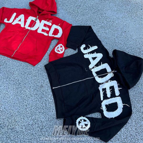 Embroidery Logo Lavé à l' Acide Hoodie Vêtements de rue Troublés Hoodie Noire Anti Rides