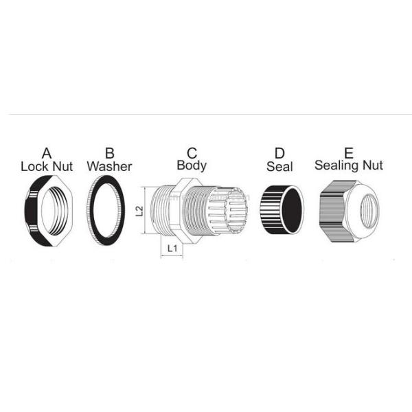M16 Ip68 Waterproof Nylon Plasticcable Gland For Unarmoured Cable 4-8mm Dia
