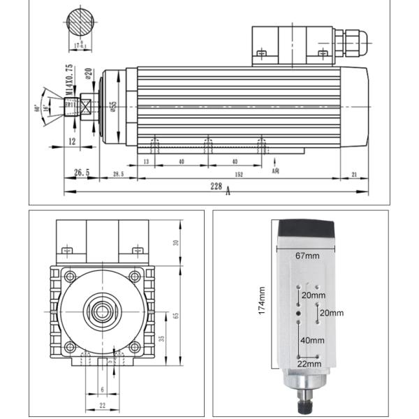 Motor de husillo refrigerado por aire de 750w 12000 rpm con accionamiento de inversor y par máximo de 0.6Nm