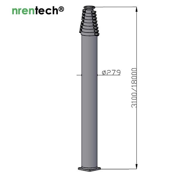 18m lockable pneumatic telescopic mast-3.1m retracted-150kg payloads- application for mobile telecom tower