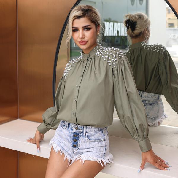 Chic Versatile Elevate Style Collar Detail Shirt Blouse Chic Black High Waisted Lace Tops With Stand Collar For Women