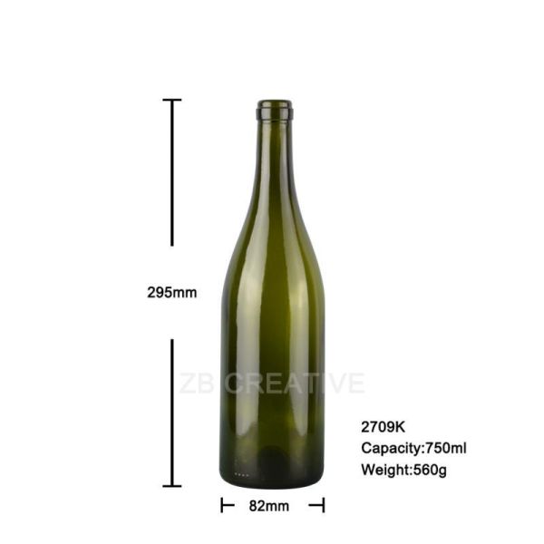 Classic Slope Shoulder Burgundy Glass Bottle Cork Top 750ml For Pinot Noir 560g 2709K-2