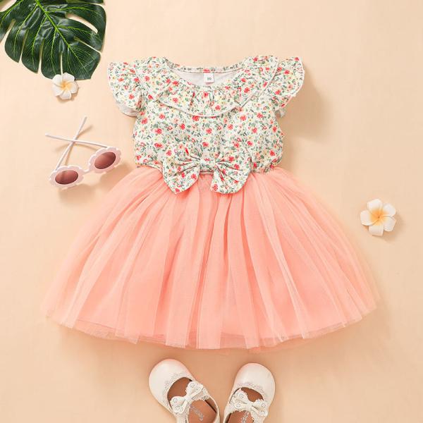 Roupa do vestido das crianças impressas bebê de Mesh Dress Summer Sweet Girls