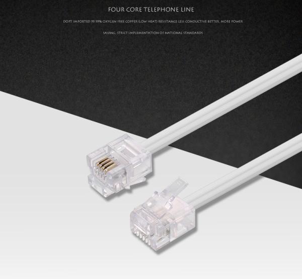 4P4C RJ11 Telephone Cable 25ft Male to Male PVC Jacket