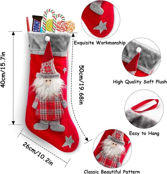 Christmas Stockings Unique 3D Gnomes Xmas Stockings Santa Claus Fireplace Hanging Stockings for Christmas Ornaments