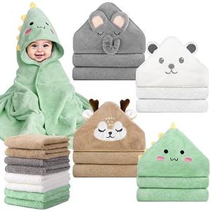 12 PCS Baby Bath Towels Set, 4 PCS Animal Hooded Baby Towels & 8 PCS Washcloths