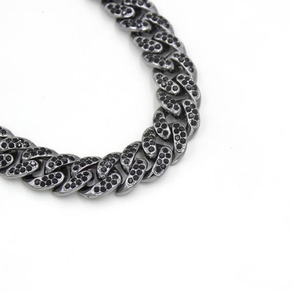 Hot Sale 13.5mm Gunmetal Cuban Chain Necklace For Men Women Hip Hop Rapper Necklace Iced Out Bling Rhinestones Jewelry