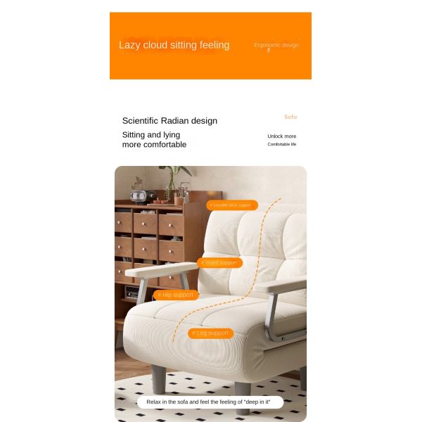 Vintage Multi-functional Foldable and Extendable Sofa Bed Three Modes Leisure Sofa Chair Single Cloud Sofa Bed for Living Room