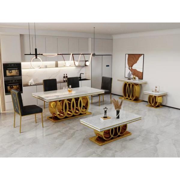 Modern Elegance: Stainless Steel Marble Dining Table For Homes