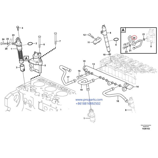 Топливопроводы инжектора Volvo D7D EC200D EC240B трубопровода горючего VOE21147486