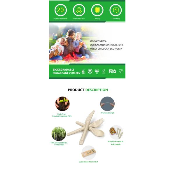 Custom Biodegradable Disposable Cutlery Sugarcane Bagasse Knife Fork Spoon