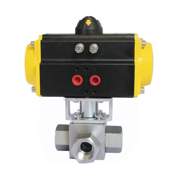 Forged 3 Way Pneumatic Ball Valve High Pressure Stainless Steel NPT BSP Female Thread for Oil Gas Steam