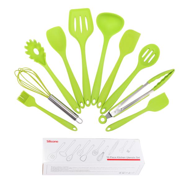 Green Silicone Support for High Temperature Cooking in Nonstick 10 Pcs Kitchen Utensil Set