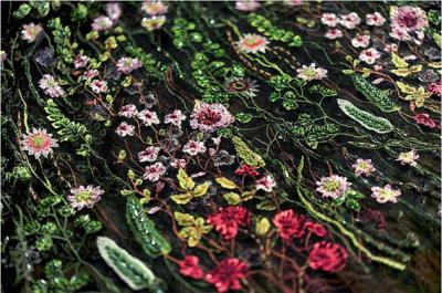 Stretch Multi Colored Floral Heavy Beaded Lace Fabric For Wedding Dress Decoration