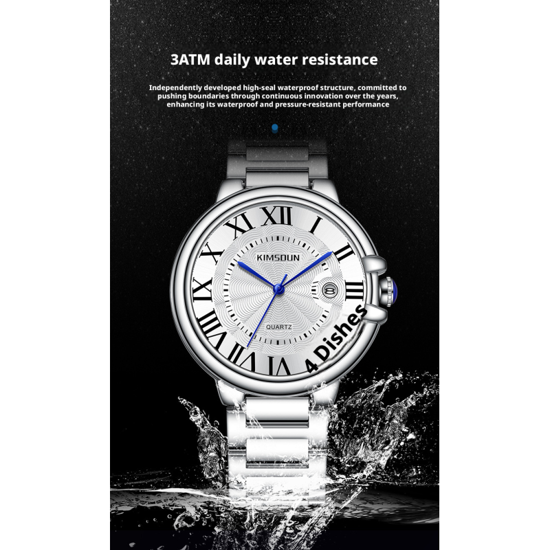 Men Roman Numeral Dial Business Quartz Watch Stainless Steel Bracelet Luminous Waterproof Calendar Dress Wristwatch Silver Gold Multi Color Options