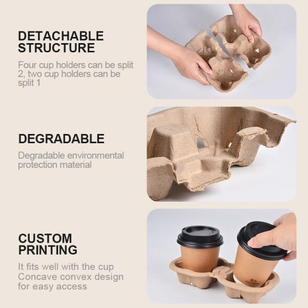 Coffee Holder Custom Paper Pulp 2/4 Cup Hot Drink Cup Carrier Tray Pulp Cup Holder