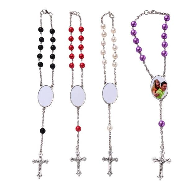 Multicolor Sublimation Beads Rosary Cross Bracelet Jewelry Blanks