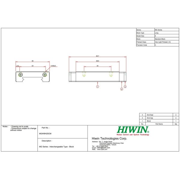 MGW9H HIWIN 3D Printed Linear Rails Electronic Slide Guide Actuator Motion Module