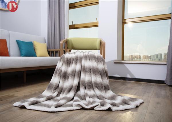 Printed Brushed Fake Animal Fur Blankets , Faux Chinchilla Blanket Rectangular