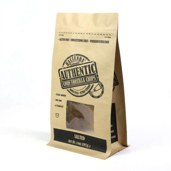 factory price kraft paper potato chips packaging  pouch tortilla chips snacks zipper flat bottom bag