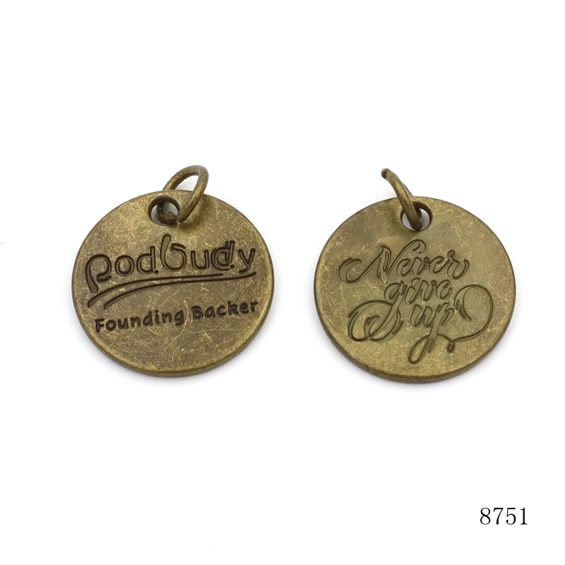 Personalized Embossed Logo Antique Bronze Round Zinc Alloy Tag Decorative Metal Pendant Tag for Dog Collar and Bag Accessories