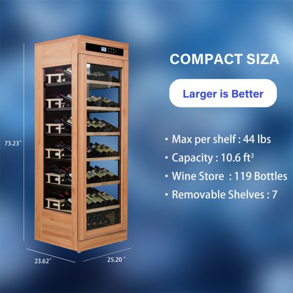 Sleek Design Solid Wood Frame Kitchen Wine Cooler with 60 Bottle Capacity
