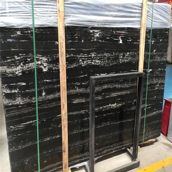 Gold Veins Black Marble Kitchen Floor Tiles Polished Surface Finishing