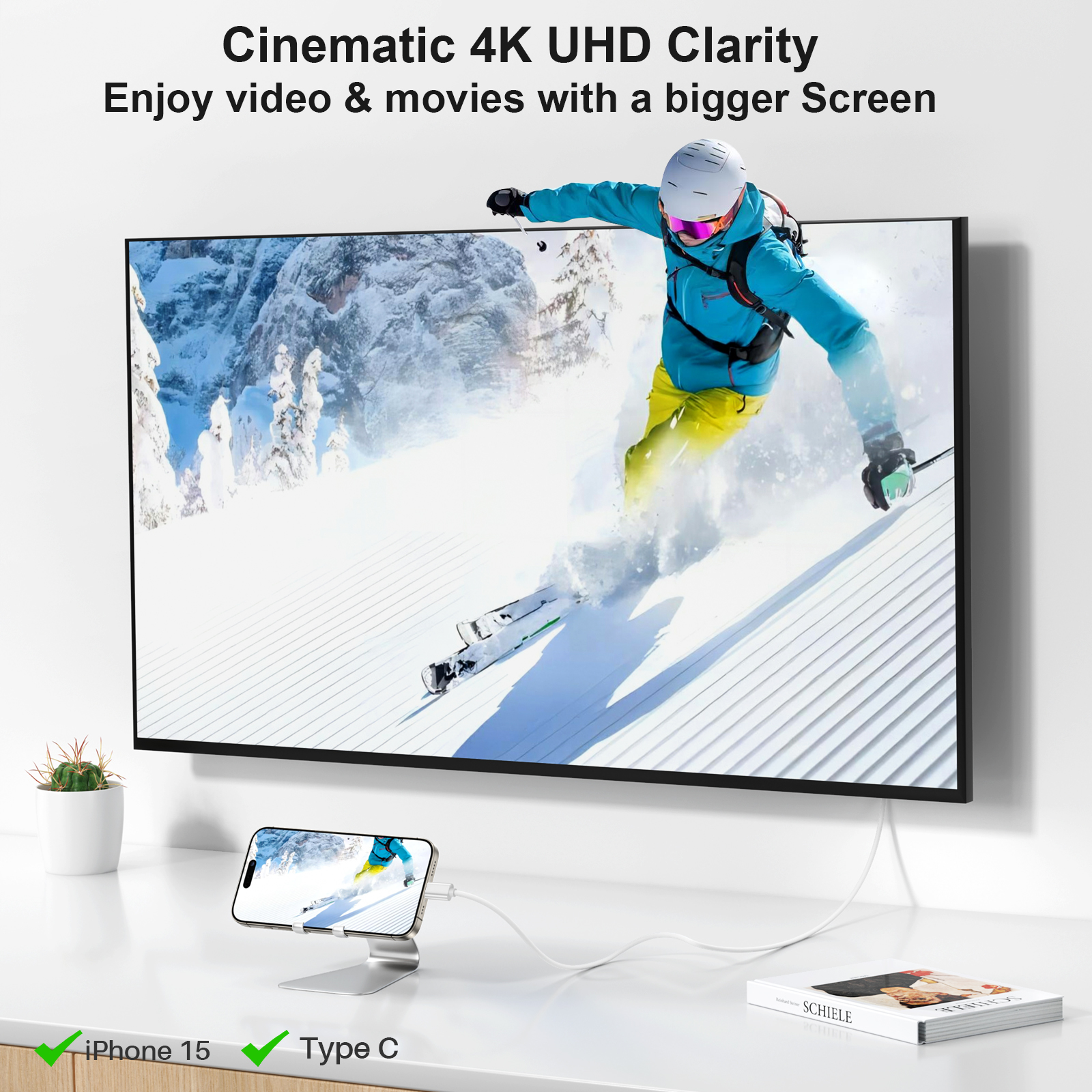 White 4K 60Hz Cable 0.15m - 3m 5A 100W Cable For Docking Station Portable Monitor SSD