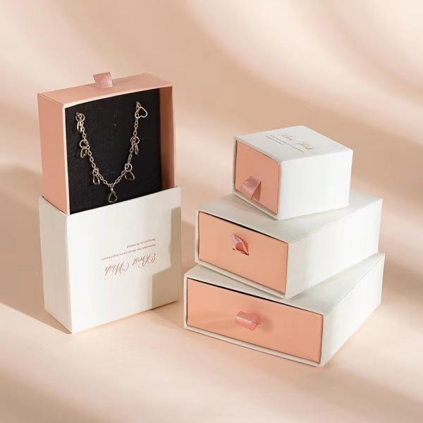 Pink Jewelry Gift Boxes Drawer Custom Paper Jewelry Boxes With Velvet Insert