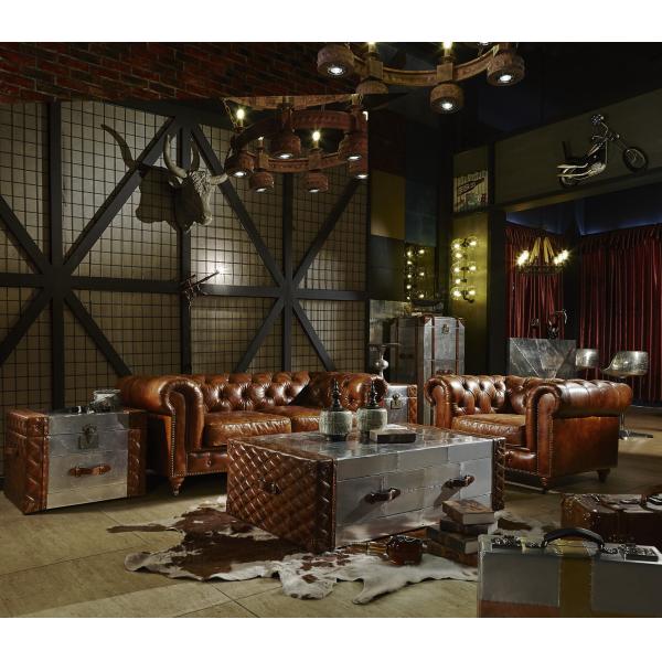 Upholstered Top Grain Soft Leather Sofa Set Durable Linen Metal / Wooden Legs