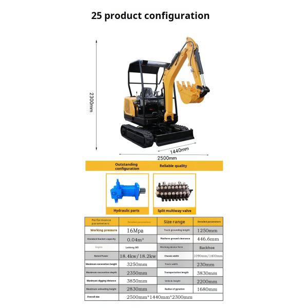 Kubota Motor Crawler Mini Excavator Transmissão hidráulica Profundidade de escavação 2350mm