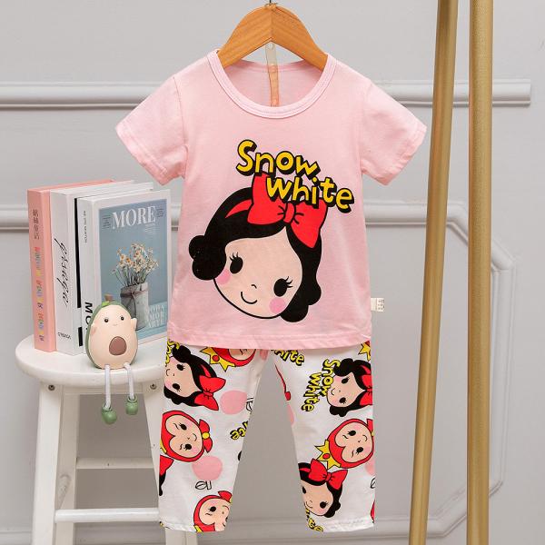 Comfortable Pajamas Short Sleeve Pink Cotton Pyjamas For 110cm Height
