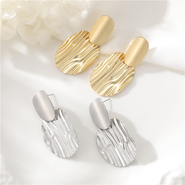Fashion Gold Plated Brass Stylish Women's Earrings Wave Potato Chip Shape Silver Post Hypoallergenic Studs Earring