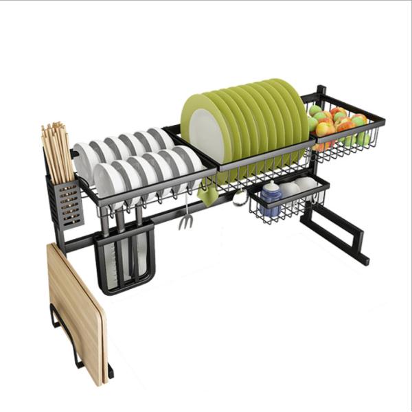 Stainless Steel 91cm Long 2 Tier Dish Drainer Over Kitchen Sink