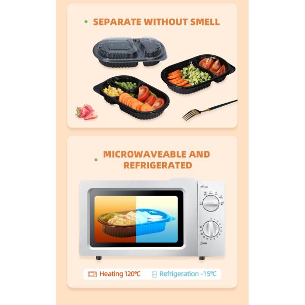 ODM/OEMの食料調達のオフィスのプラスチック マイクロウェーブBentoのお弁当箱使い捨て可能な2コンパートメント