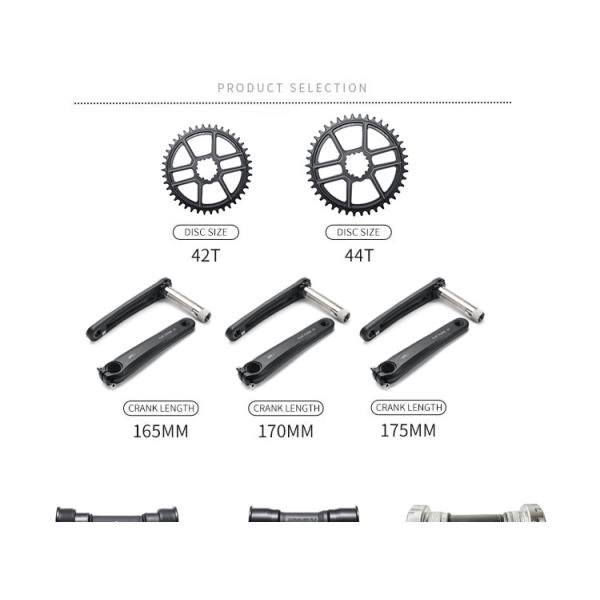 Crankset de bicicleta de cascalho leve eixo 24mm 165/170/175 42/44T Chainring Crank 10/11/12s