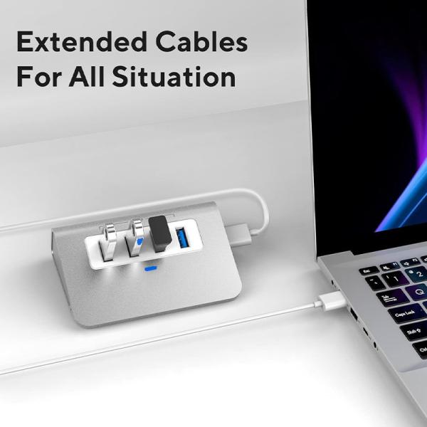 Hub de données USB 3.0 multi-ports à 4 ports, en aluminium, gris Apple