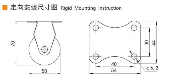 EDL mini roues de roulement 2 pouces 30 kg TPE en plaque par type rigide, pivotant et frein