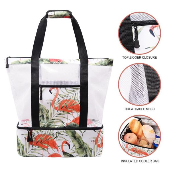 Outside Pocket Insulated Picnic Tote , Thermal Insulated Lunch Bag With Cooler Compartment