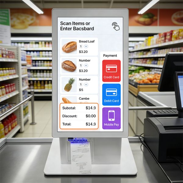 Automated Payment Machine 21.5 Inch Self Checkout Kiosk 1920x1080 Resolution 32GB Storage for Retail Store POS Payment Terminal