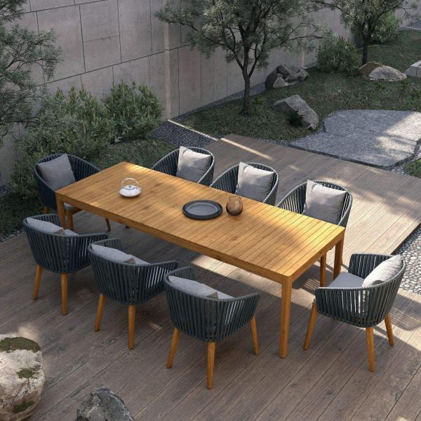 Rattan Color Dining Table And Chair Set Outdoor Garden Courtyard
