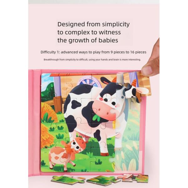 Customized Wood Carton 3 in 1 3d Puzzles Board Games Paper Montessori Educational Learning Jigsaw Book Toys for Kids Boys Girls