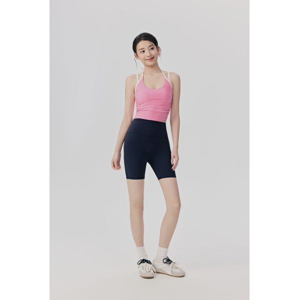 Pink Halter Neck Sports Bra with Double Straps for Yoga and Fitness, Breathable and Supportive Activewear Top
