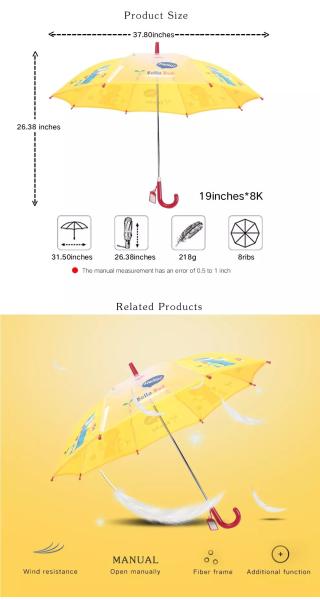 Semi Automatic Custom Color Decoration Kids Rain Umbrellas With Plastic Hook Handle