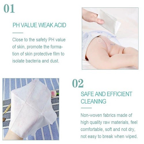 Thermal Bonded Fabric Baby Tissue Wipes 60gsm Alcohol Free Vitamin E
