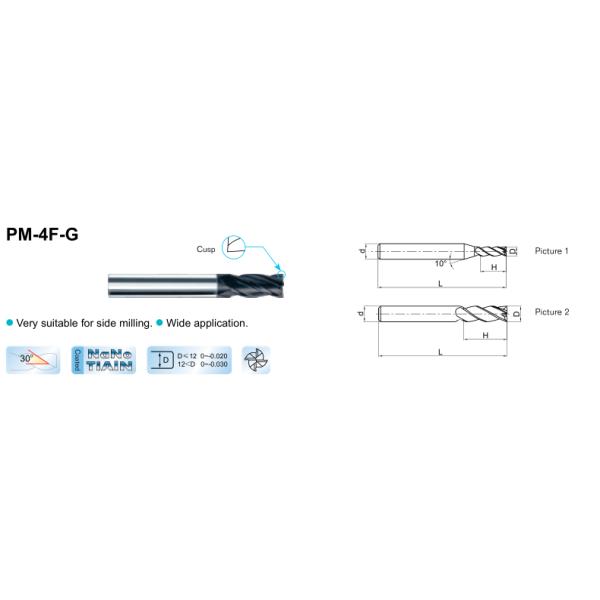 PM - 4EL - G Series NaNo TiAIN Solid Carbide End Mills , Extra Long Carbide End Mills