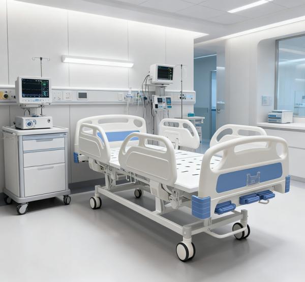 3-Function Manual Patient Bed With PP Safety Rails And Central Braking System