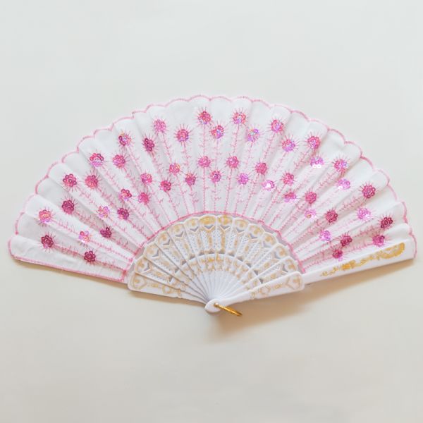 Hot Selling Foldable Hand Held Fan Black Plastic Embroidery Sequin Hand Fan