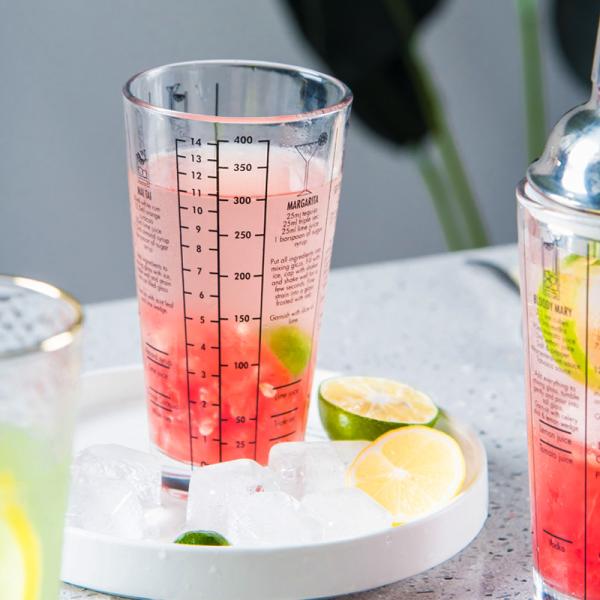 Produção Shaker Glass Cocktail Shaker Botelha com tampa de aço inoxidável e escala de grau