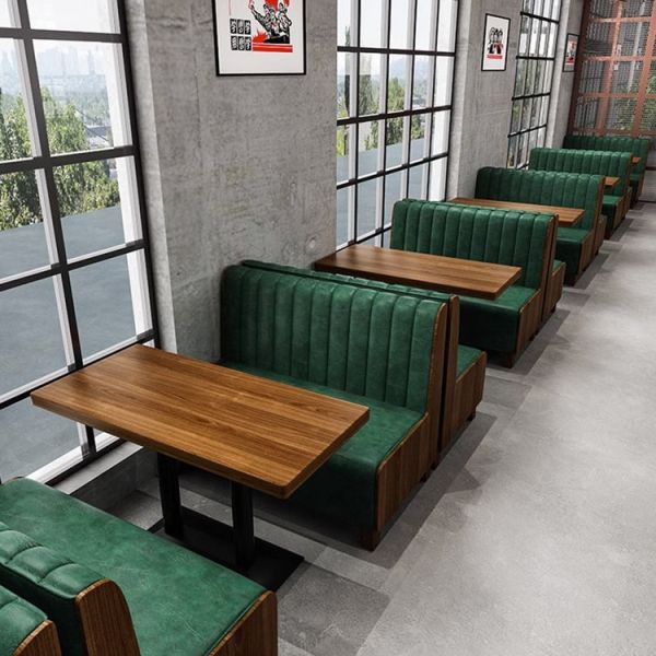 Modern Industrial Style Coffee Pizza Shop Pub bar Restaurant Wood Booth Sofa and Table Chairs Combination Furniture